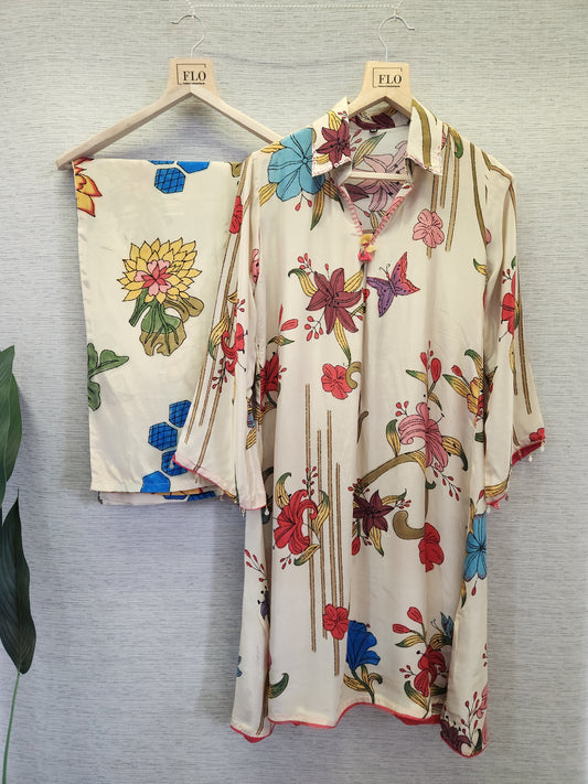 Pure crape digital print two piece cordset (A1800)