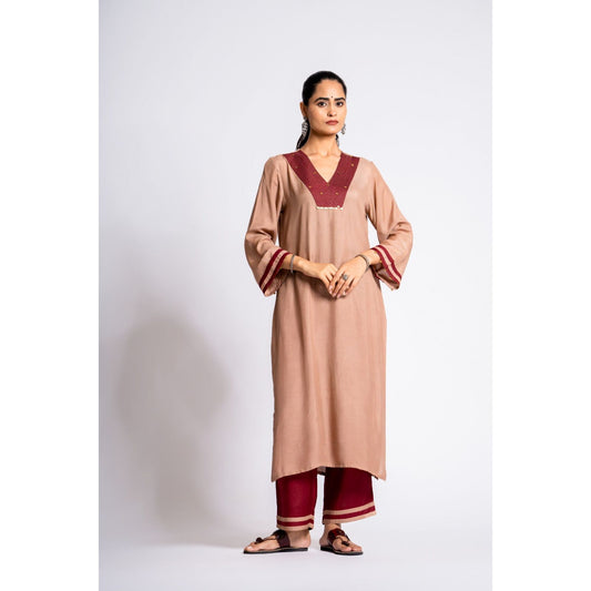 Light brown with mahroon designer two piece set (P848)