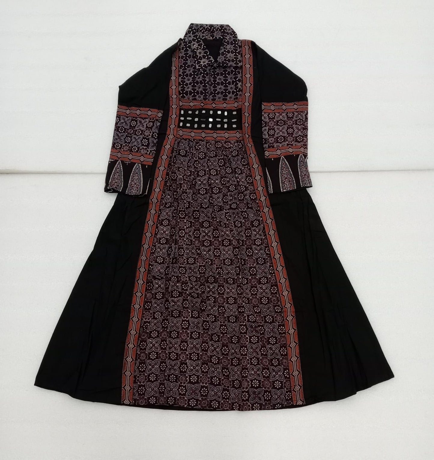 Handloom cotton with real mirror smart one piece dress (B679)