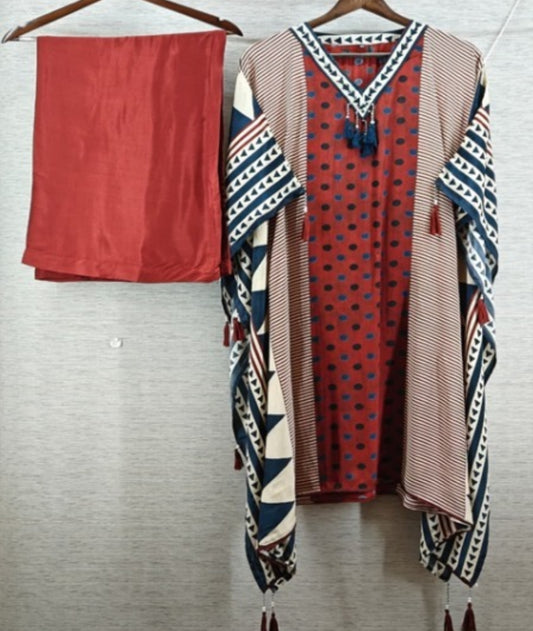 Natural crape smart kaftan set (C406)