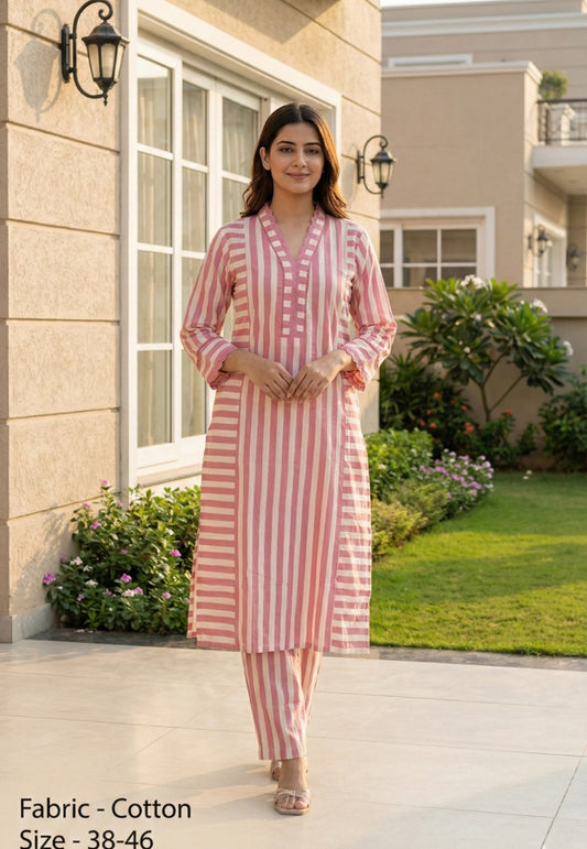 Pure cotton stripes smart two piece cordset (B198)