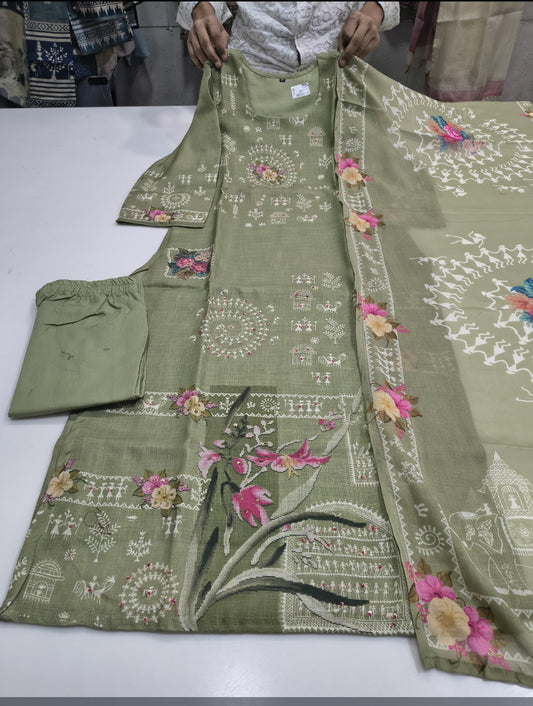 Pure linen with lining smart three piece set (B180)