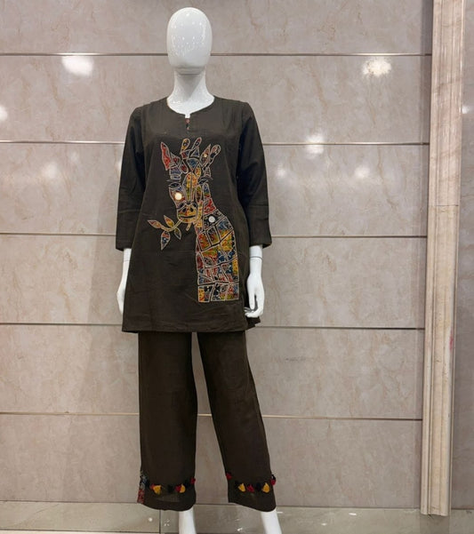Brown applique work smart two piece cordset (A1013)