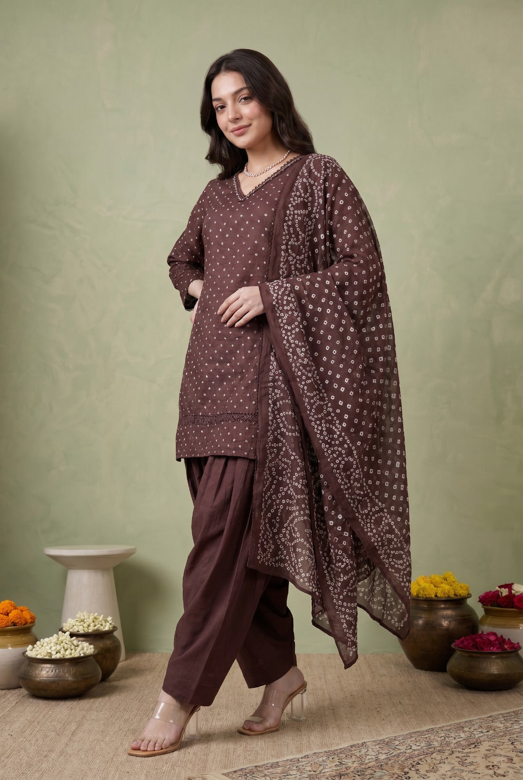 Pure cotton bandani print with farshi salwar smart three piece set (S171)