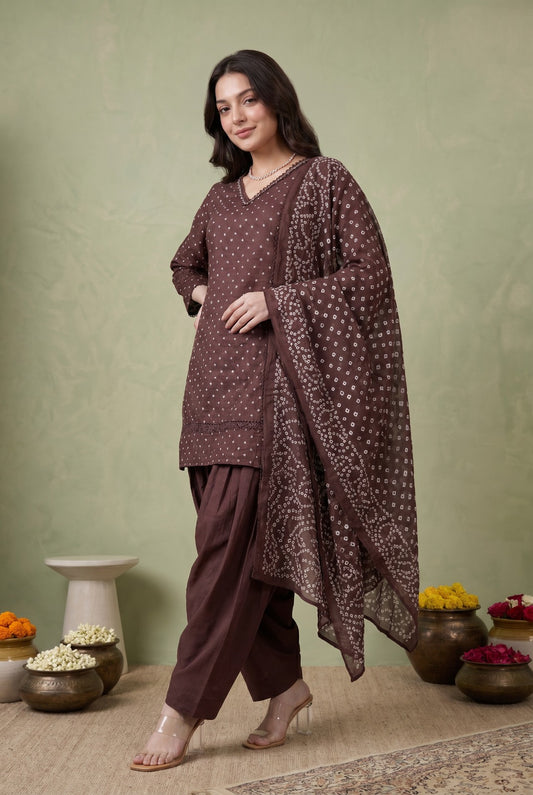 Pure cotton bandani print with farshi salwar smart three piece set (S171)