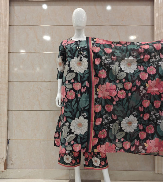 Pure cotton floral print stylish three piece set (B813)