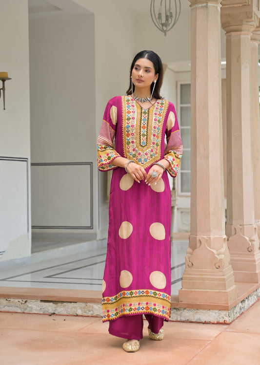 Pure crape with lining pheran pattern smart two piece cordset (C645)