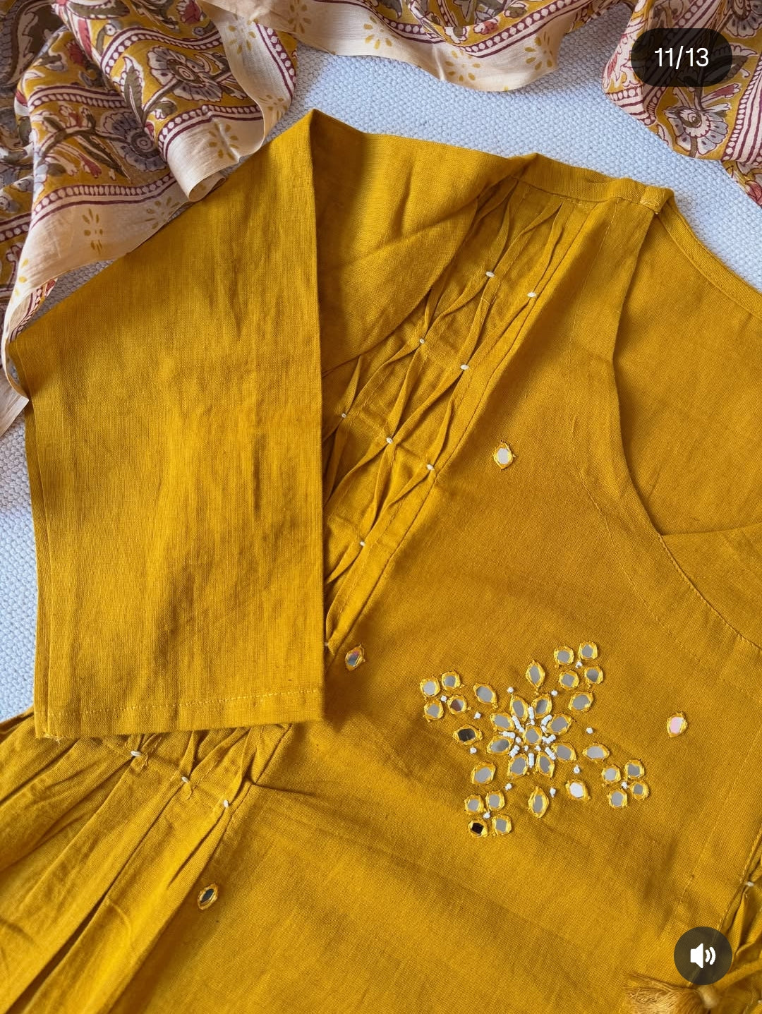 Pure cotton Angrakha pattern with kalamkari dupatta three piece set (A1024)