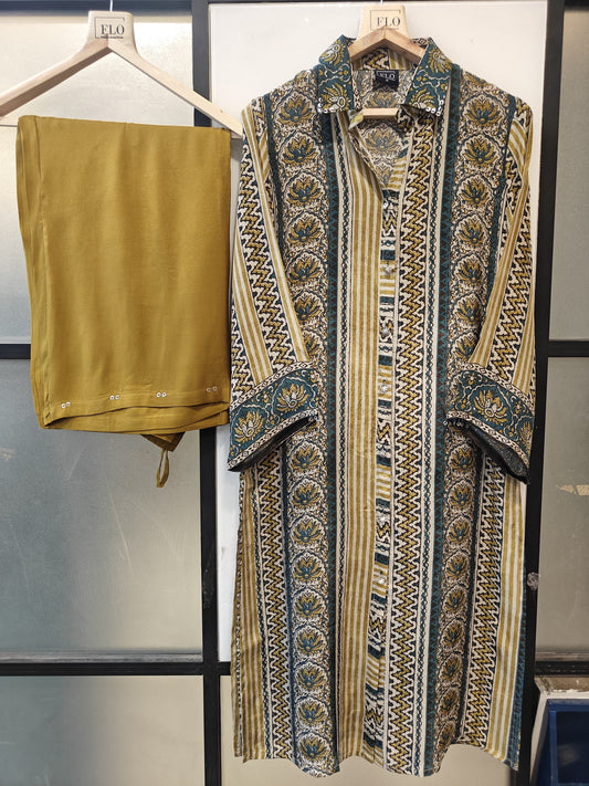 Pure crape mustered colour loose fit upto 46 size (B823)