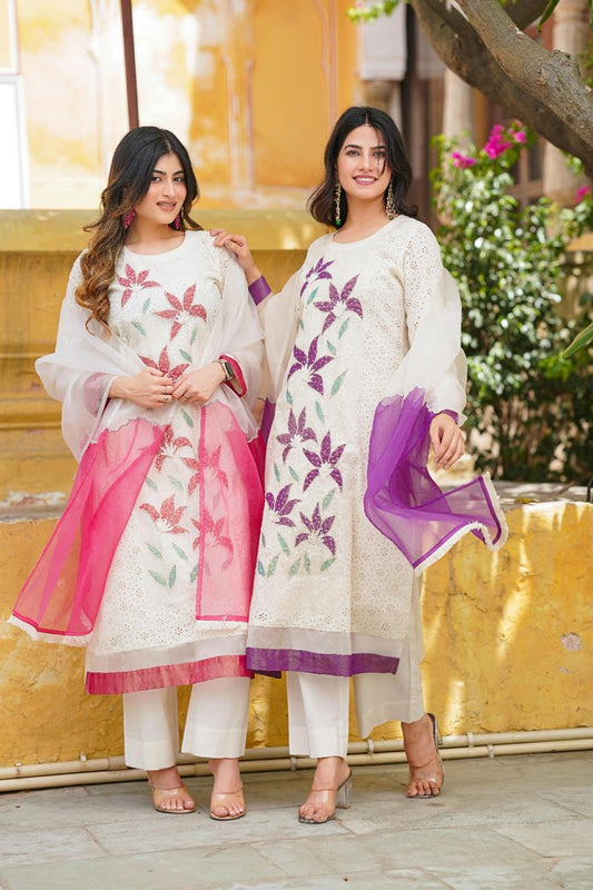 Pakisthani pink designer shiffali work three piece set (P135)