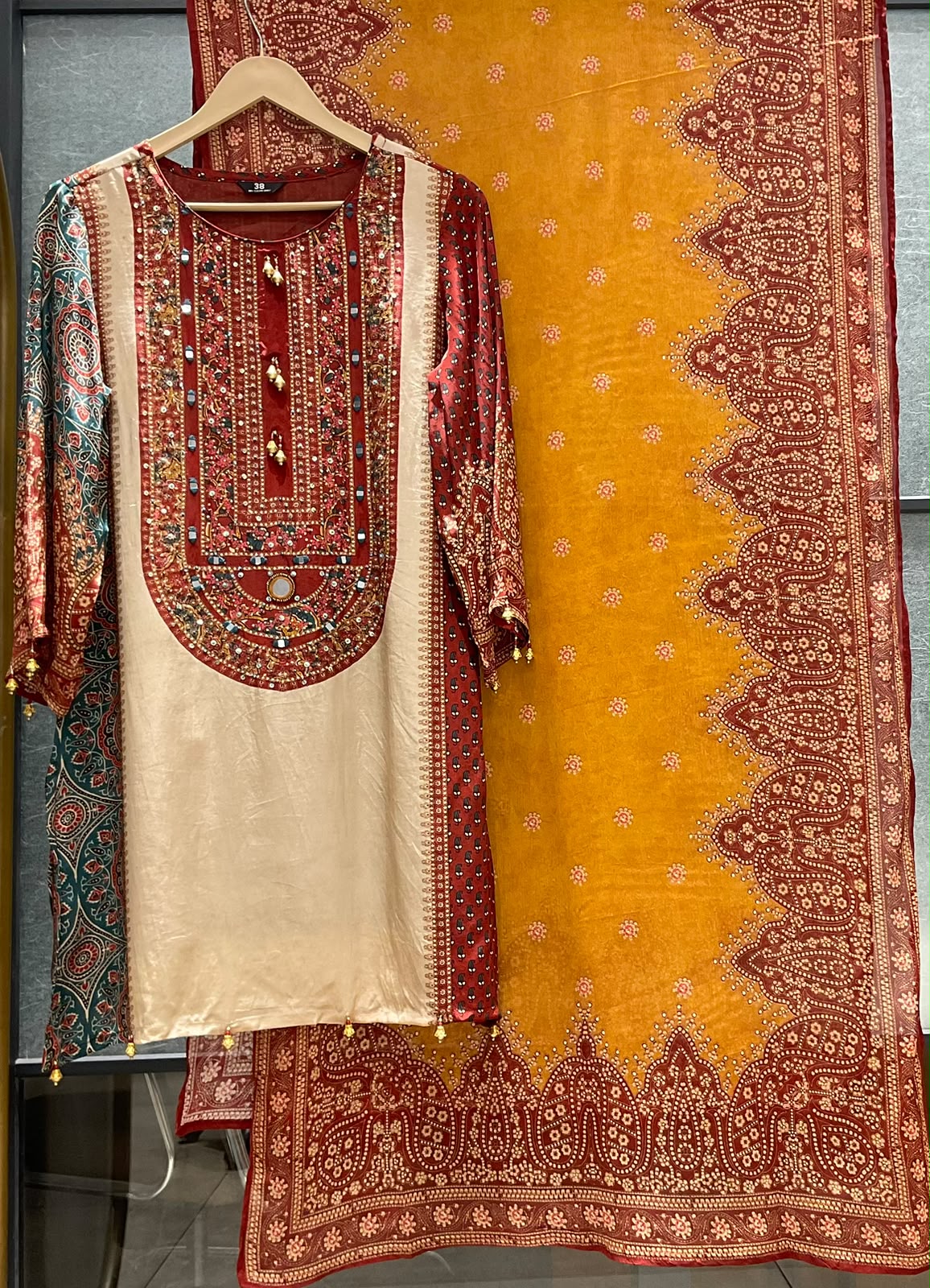 Pure crape digital print with flared plazo three piece set (S456)