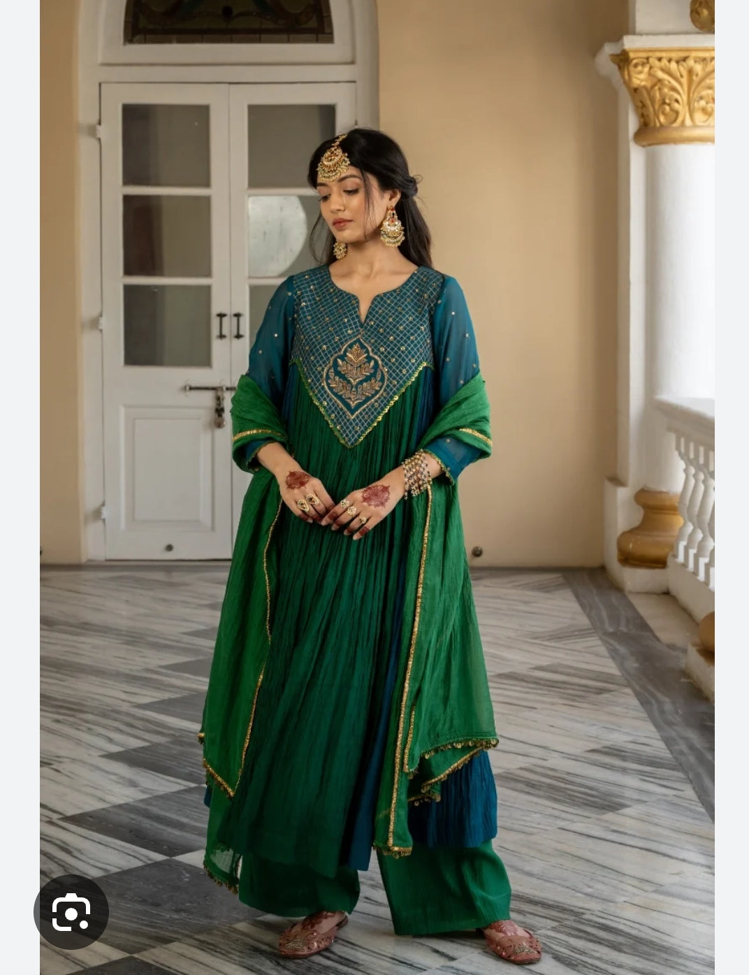 Pure mul chanderi with hand work three piece set (C516)
