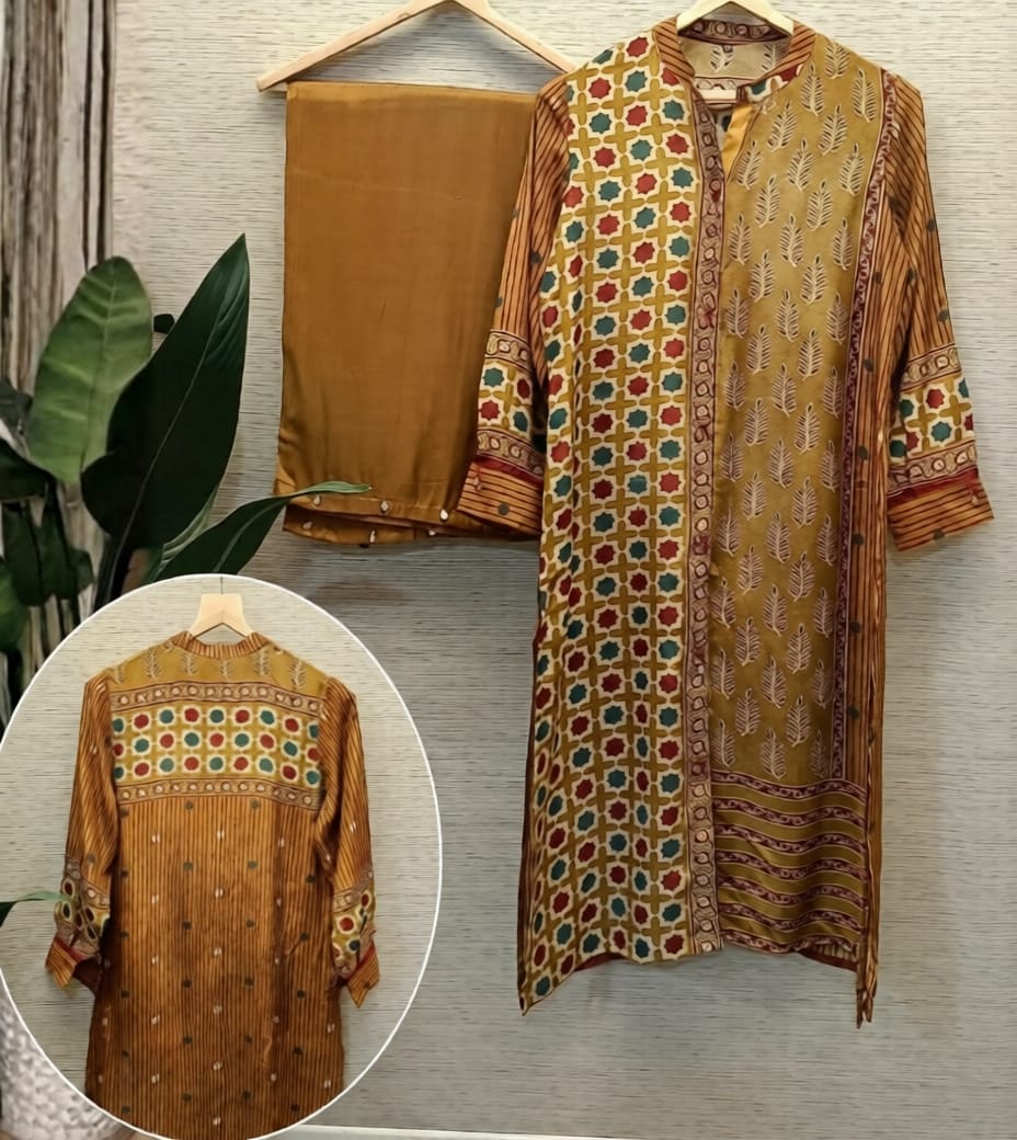 Pure crape ajrakh print long cordset (C154)