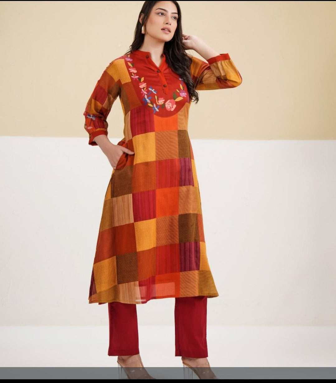 Mul cotton with lining fully embroidered smart two piece cordset (C685)