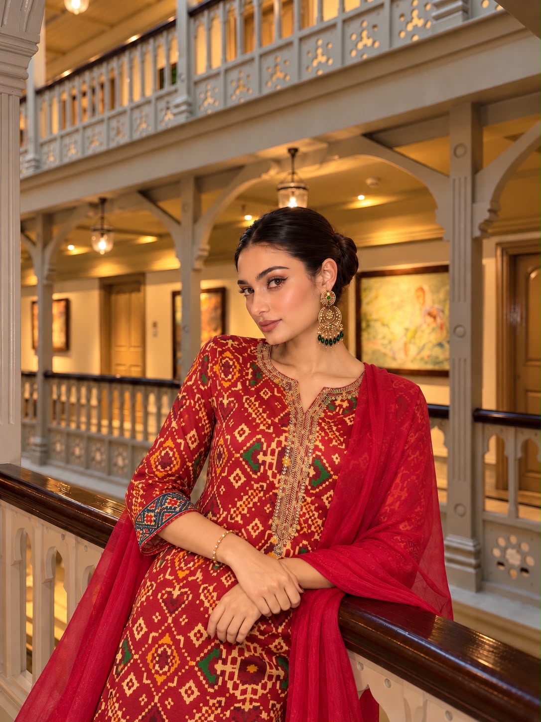 Pure gaji silk lakdi patta suit heavy embroidery and handwork on neckline With mul cotton lining Pure chiffon dupatta 

Note: This is pure gaji silk with both front and back side zari lakdipatta (S434)
