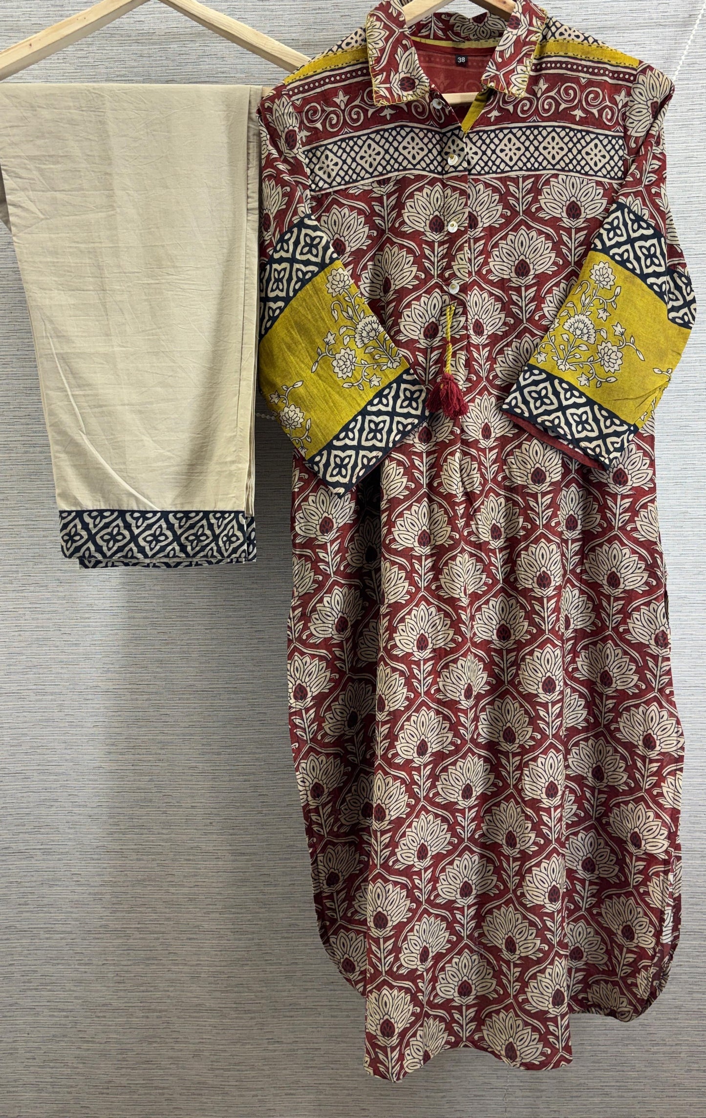Pure mul chanderi with kalamkari print smart two piece cordset (C163)