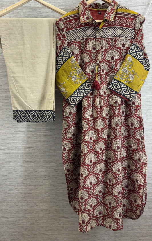 Pure mul chanderi with kalamkari print smart two piece cordset (C163)