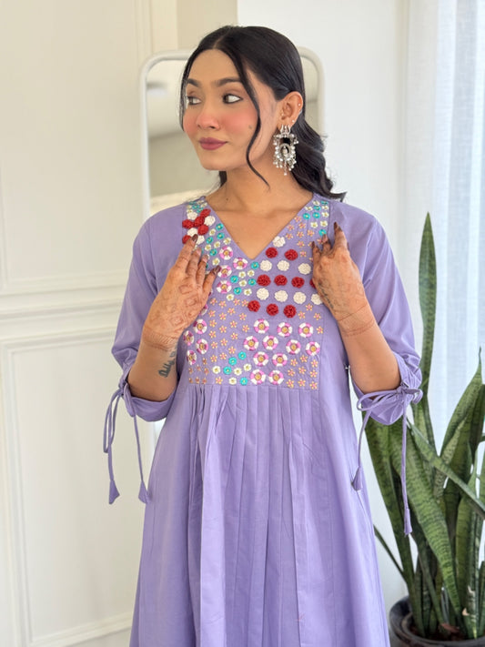 Lilac designer a line pattern pure cotton cordsets (P1859)