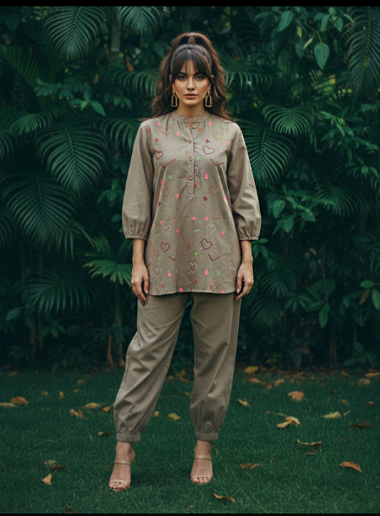 Smart cotton with pant fully thread work two piece cordset (B932)