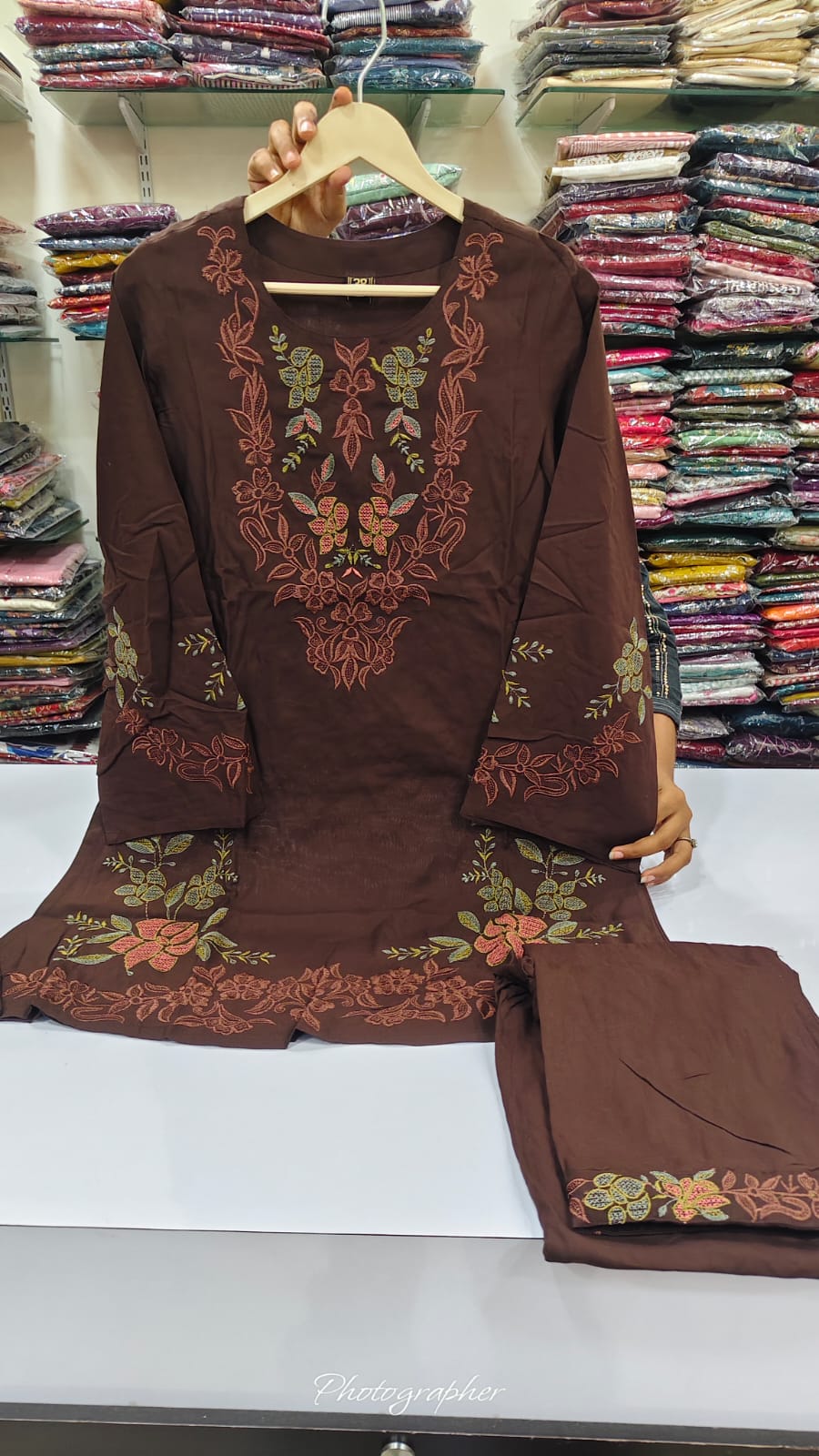Cotton modal full embroidered smart two piece cordset (C347)