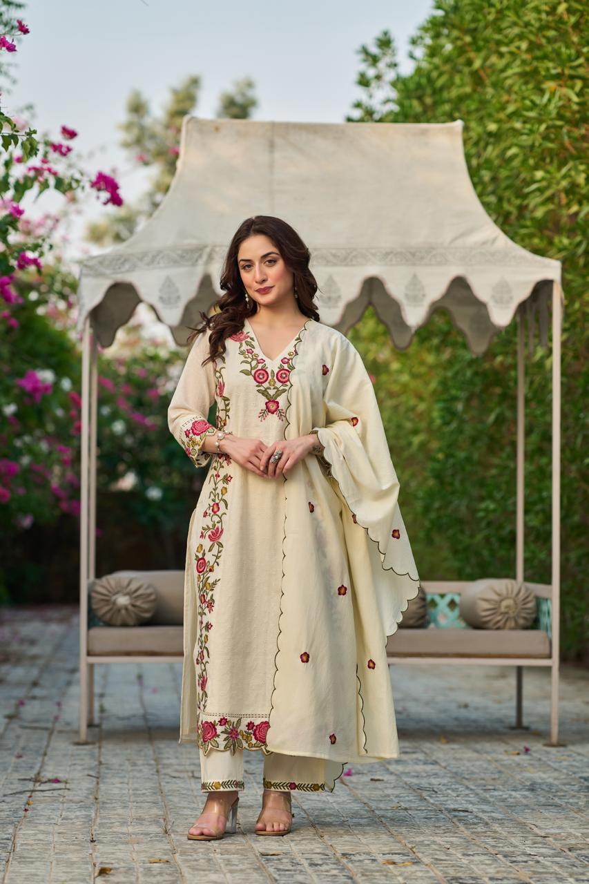 Cotton shifali with full thread work three piece set (B916)