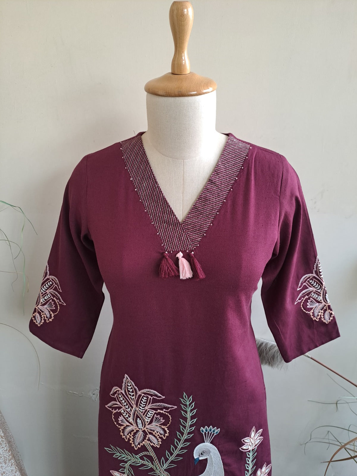 Dark wine fully thread work two piece cordset (P1600)