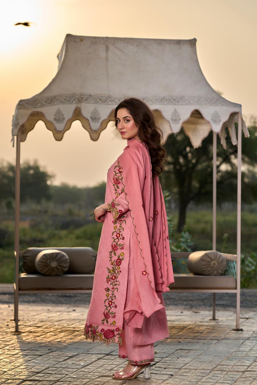Cotton shifali with full thread work three piece set (B917)