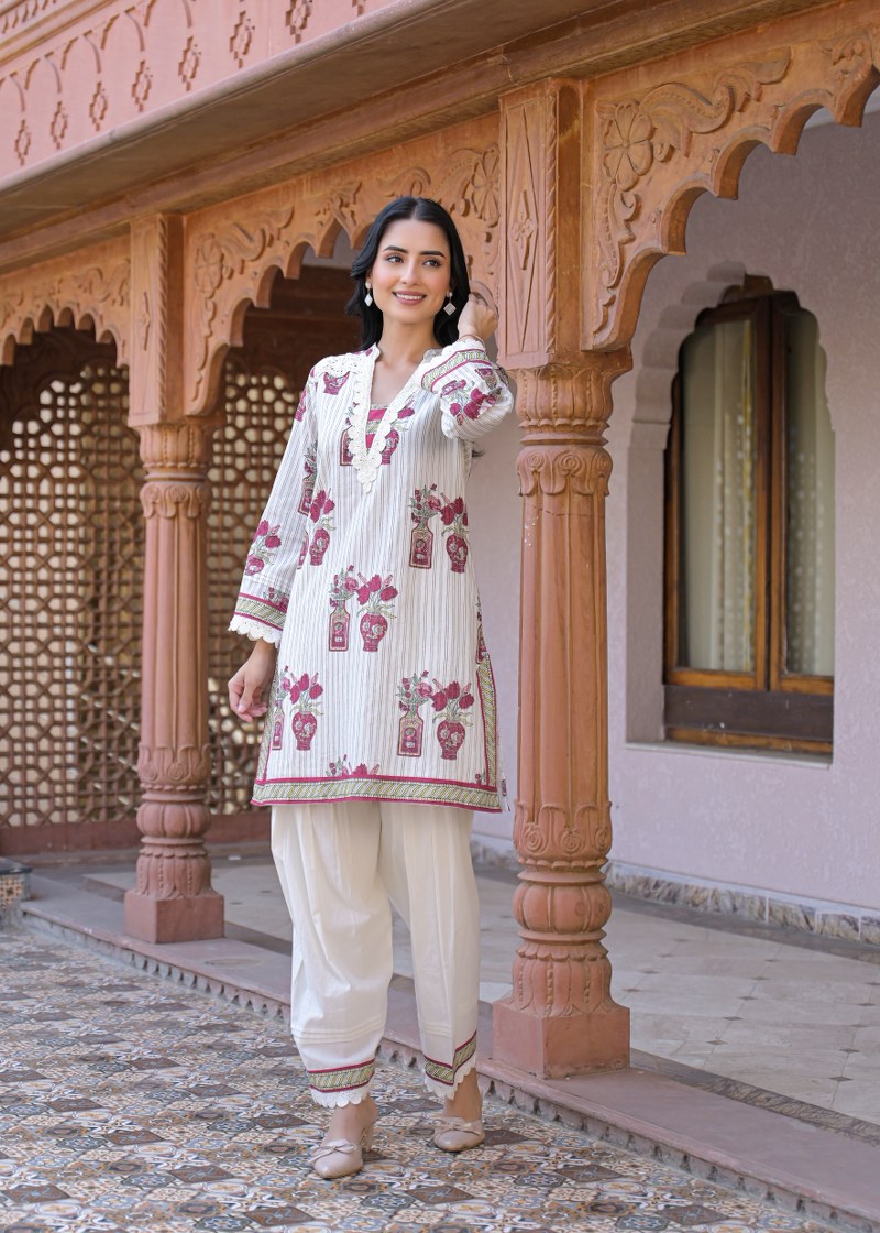 Pure cotton block print with farshi salwar stylish two piece cordset (S136)