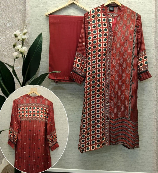 Pure crape Ajrakh print smart two piece cordset (C155)
