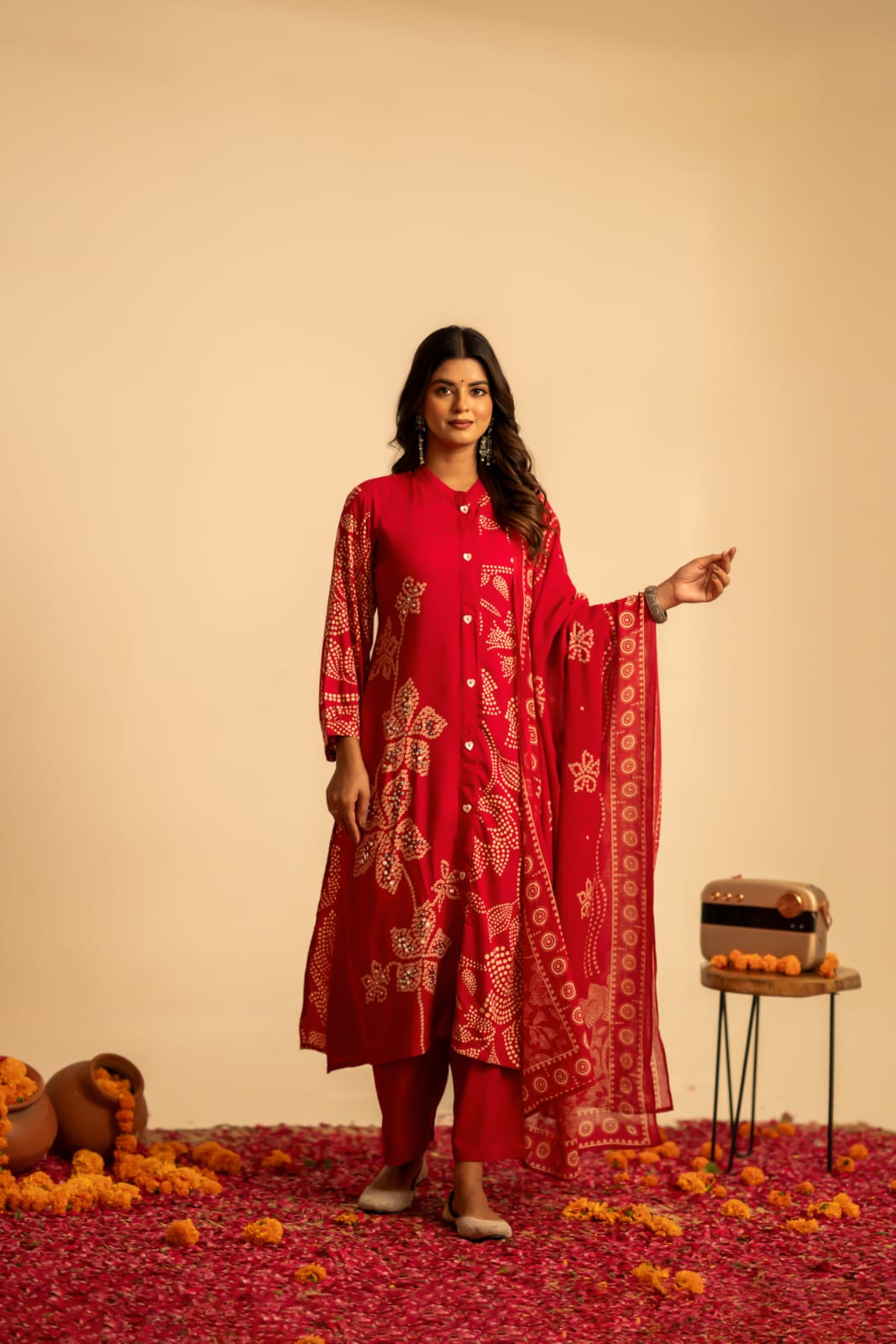 Red bandani cotton liva three piece set (A975)