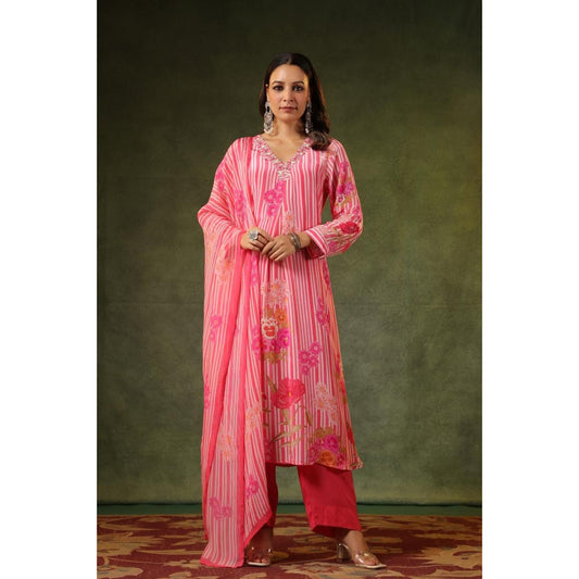 Pink pure muslin three piece set (p661)