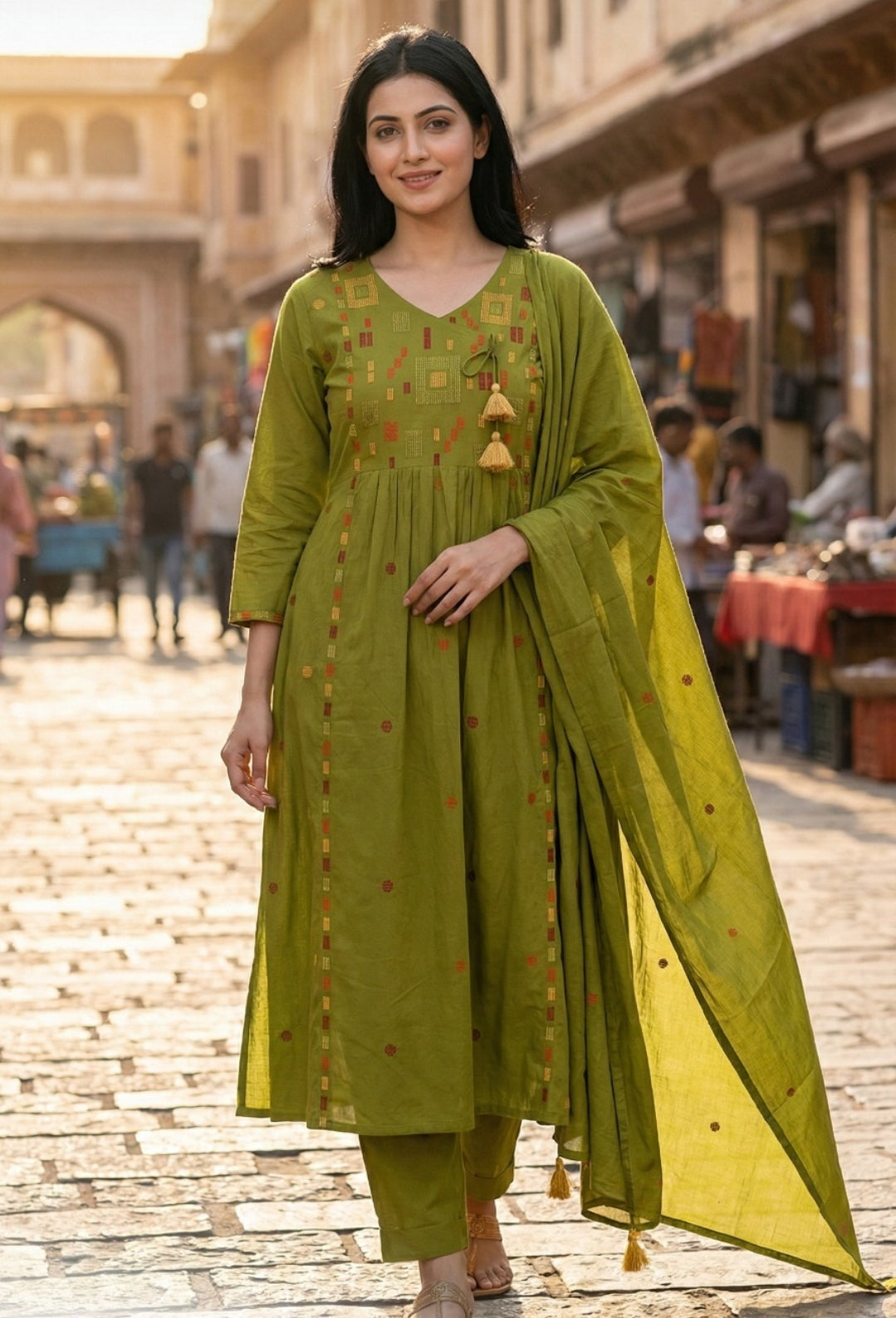 Pure cotton fully embroidered smart three piece set (B477)