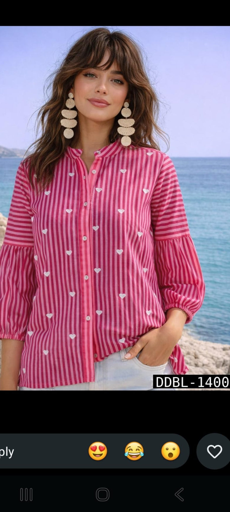 Pure cotton strips shirt with thread work heart (C249)