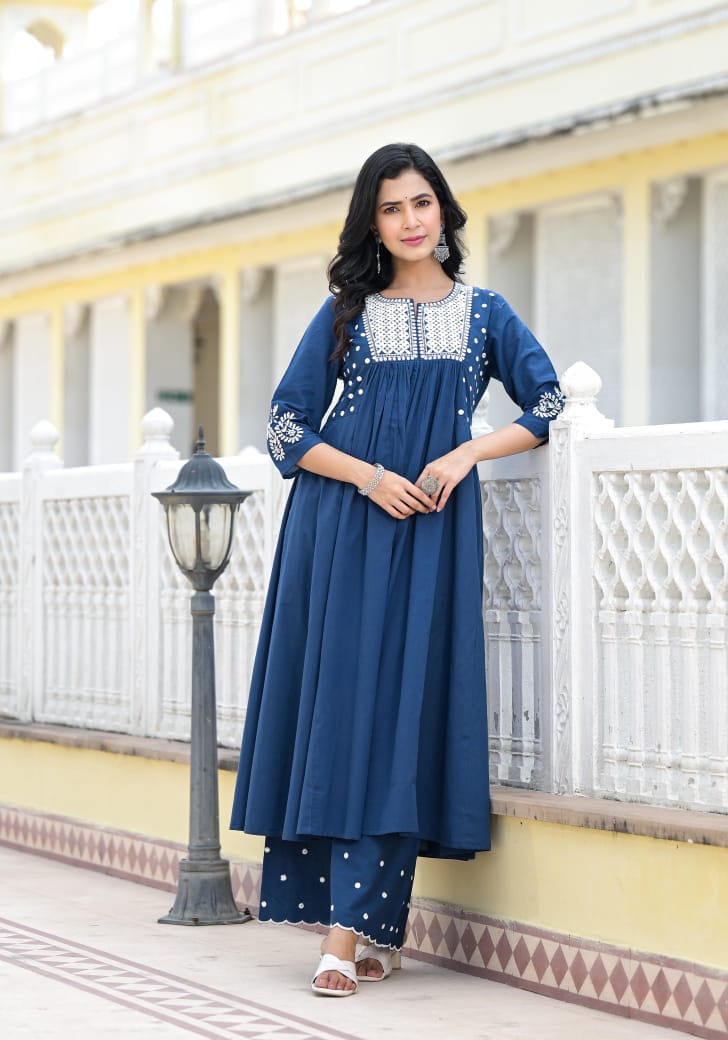 Blue handloom cotton two piece cordset (T47)