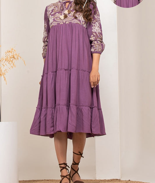 Purple heavy cotton rayon boho dress (P757)