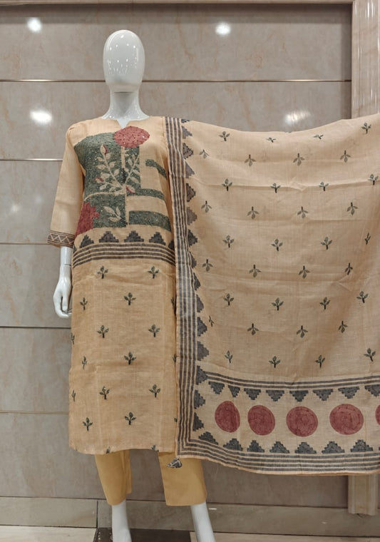Peach Chanderi with mul lining full gitten work three piece set (P2166)