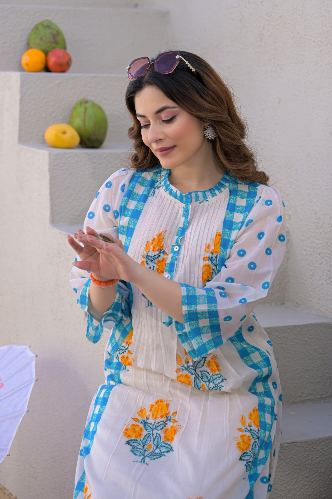 Pure mul cotton with lining very summery smart two piece set (B1037)