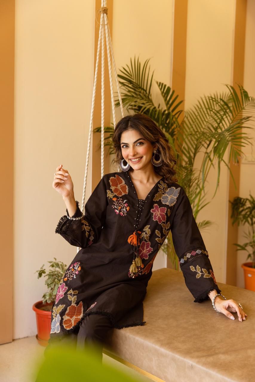 Pure cotton fully thread work smart two piece cordset (B947)