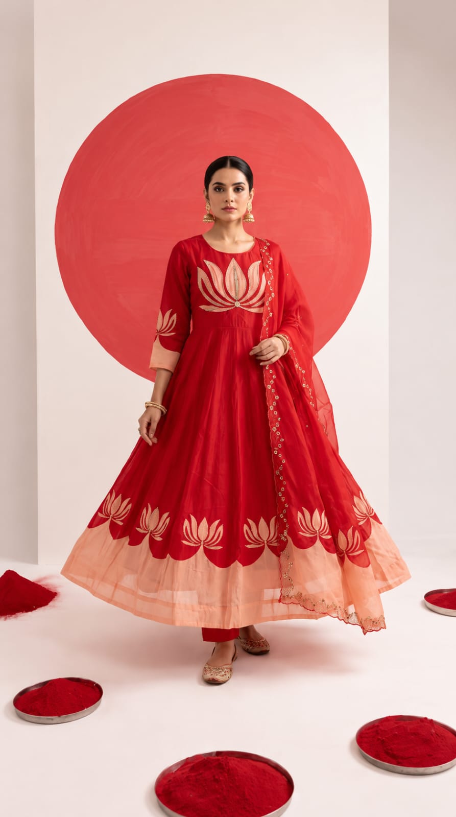 Pure chinnon flared anarkali three piece set (C791)