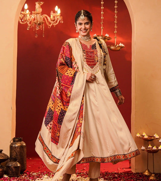 Pure gaji silk flared anarkali three piece set  (A969)