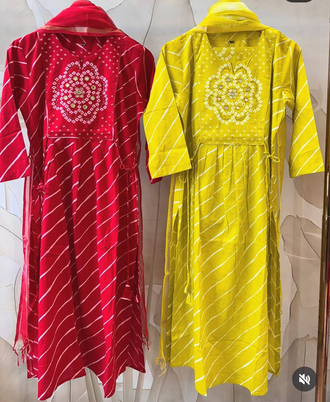 Red pure cotton lehriya with badani three piece set (A307)