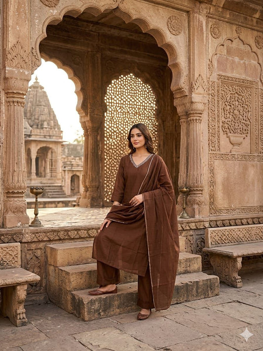 Cotton kota with mul lining solid colour three piece set (B351)