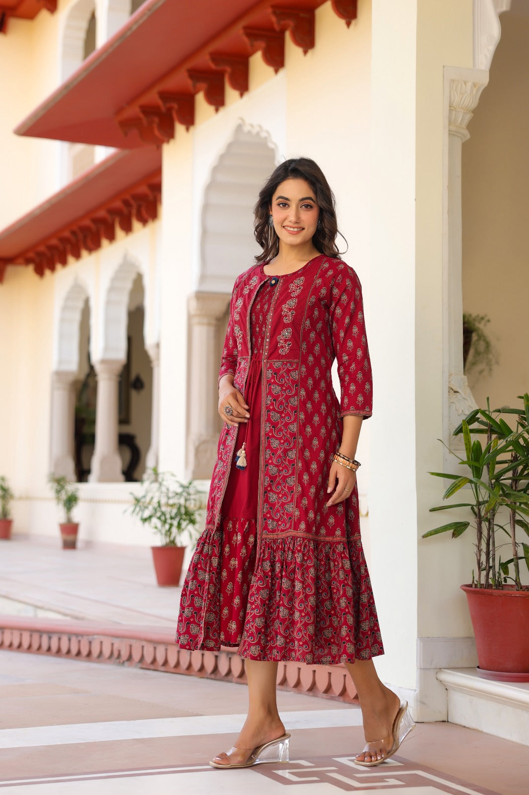 Original block print smart two piece dress length 46 inch (B287)