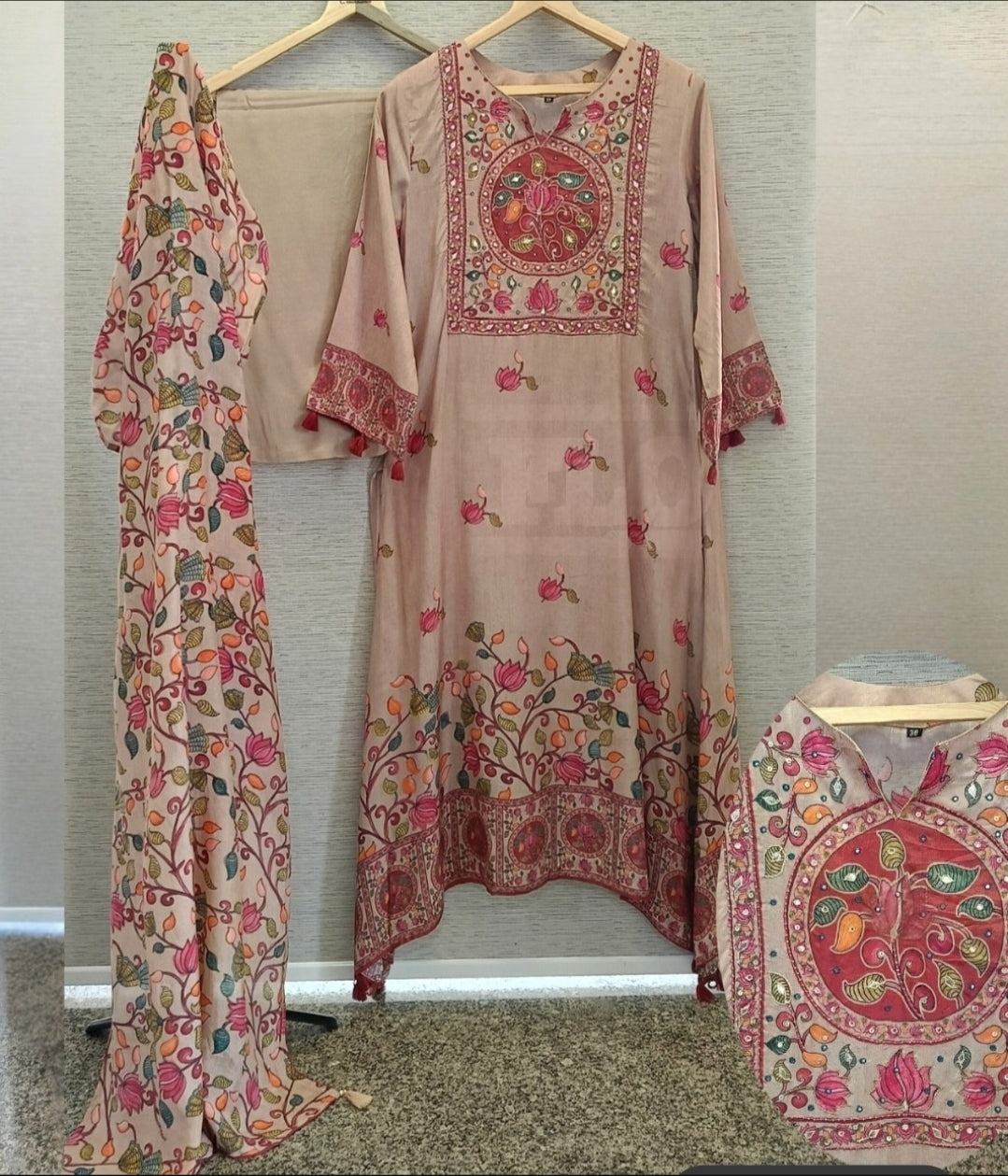 Pure silk kalamkari three piece set (A1331)