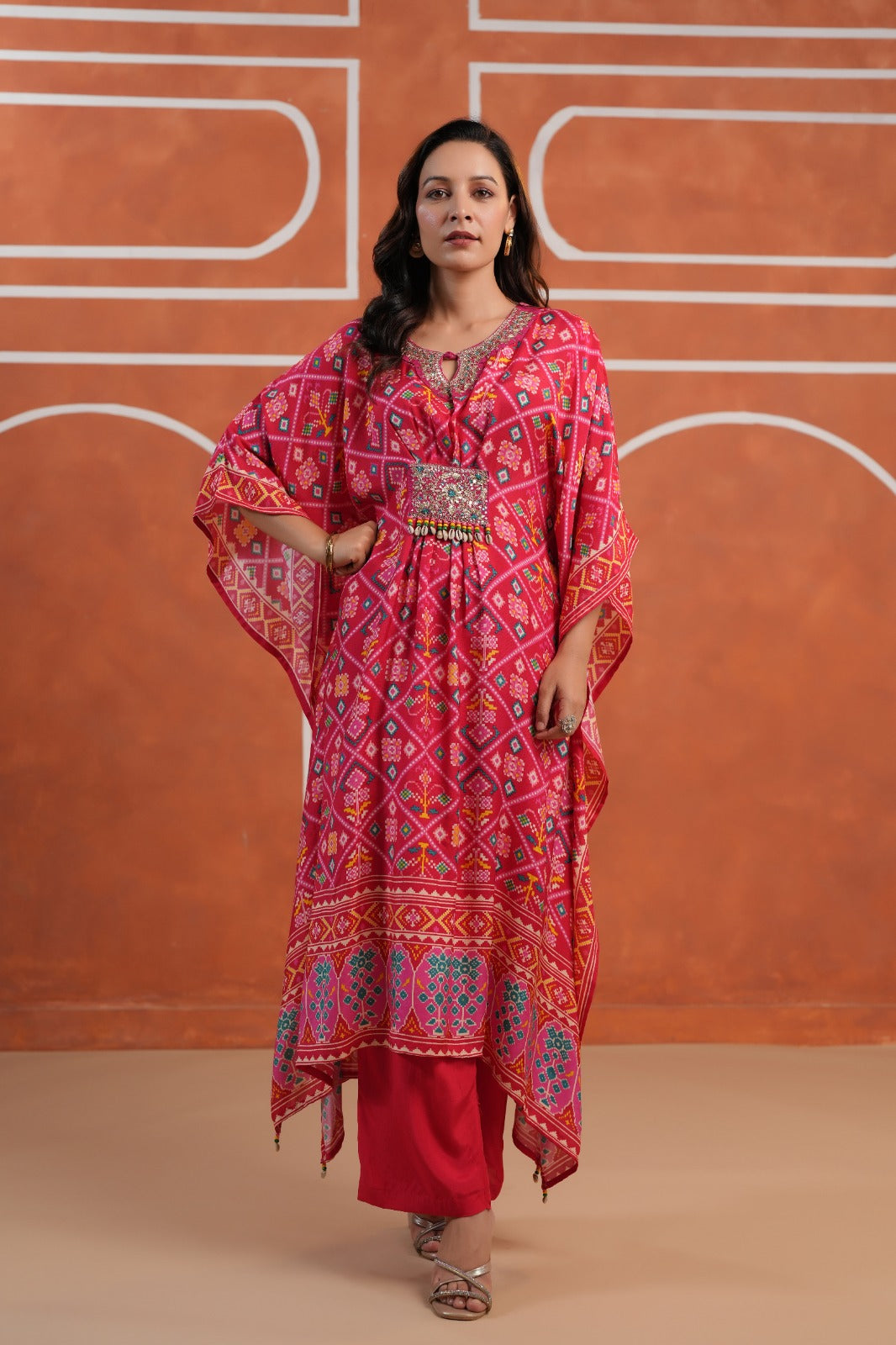 Pure muslin patola print loose fit upto 46 size kaftan set (B969)