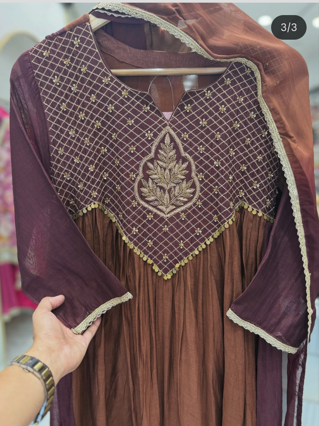 Pure mul chanderi a line pattern three piece set (C515)