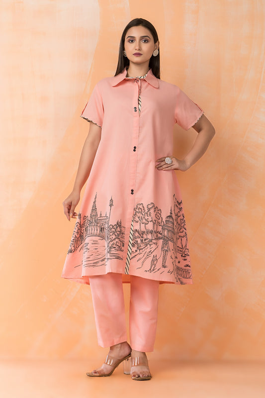 Light pink pure linen stylish two piece cordset (A197)
