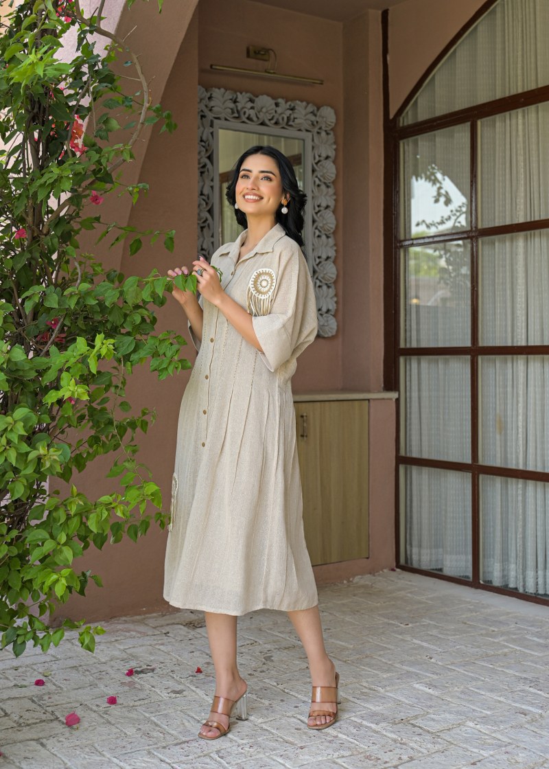 Jute linen with lining smart one piece dress (S162)