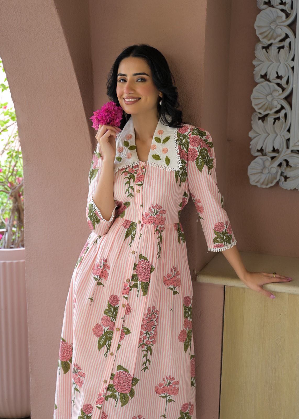 Pure cotton stylish one piece dress with mul lining smart dress (S195)