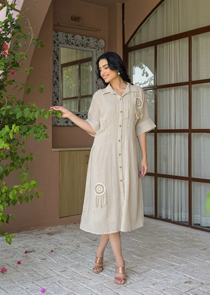Jute linen with lining smart one piece dress (S162)